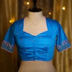 The Bougainvillea Affair – Blouse in Firoza, front view | Tilattama