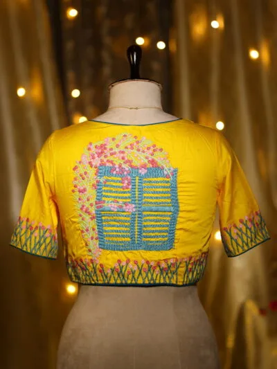 The Bougainvillea Affair – Blouse in Yellow, back view | Tilattama
